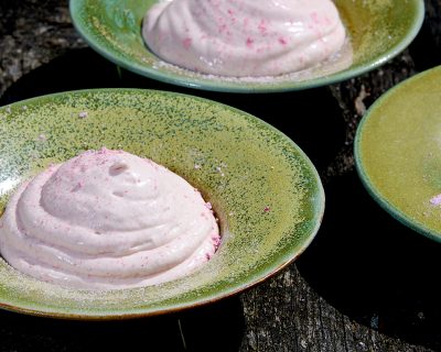 Rhubarb, Charcoal Ice Cream, Rosemary Crumble