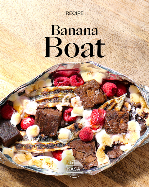 Banana Boat with Chocolate, Mini Marshmallows, Raspberries & Brownie