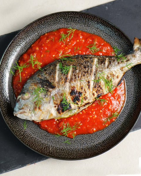 KASAI Whole Fire-Roasted Sea Bream with Rich Tomato Sauce